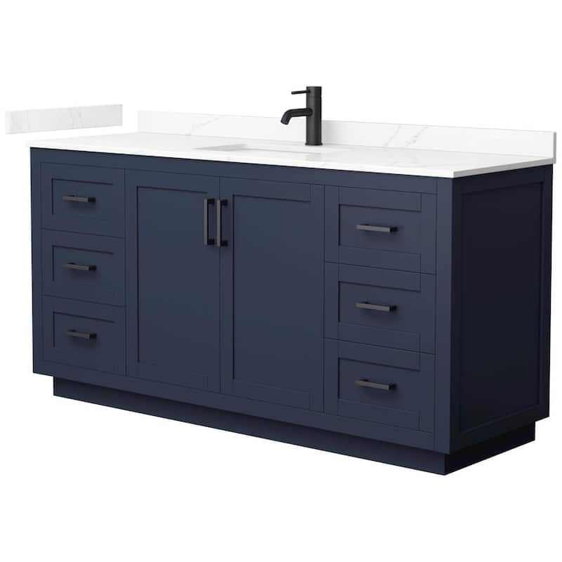 Wyndham Collection WCF292966S-QTZ-UNSMXX Miranda 66" Free Standing - Dark Blue / Giotto Quartz Top / Matte Black