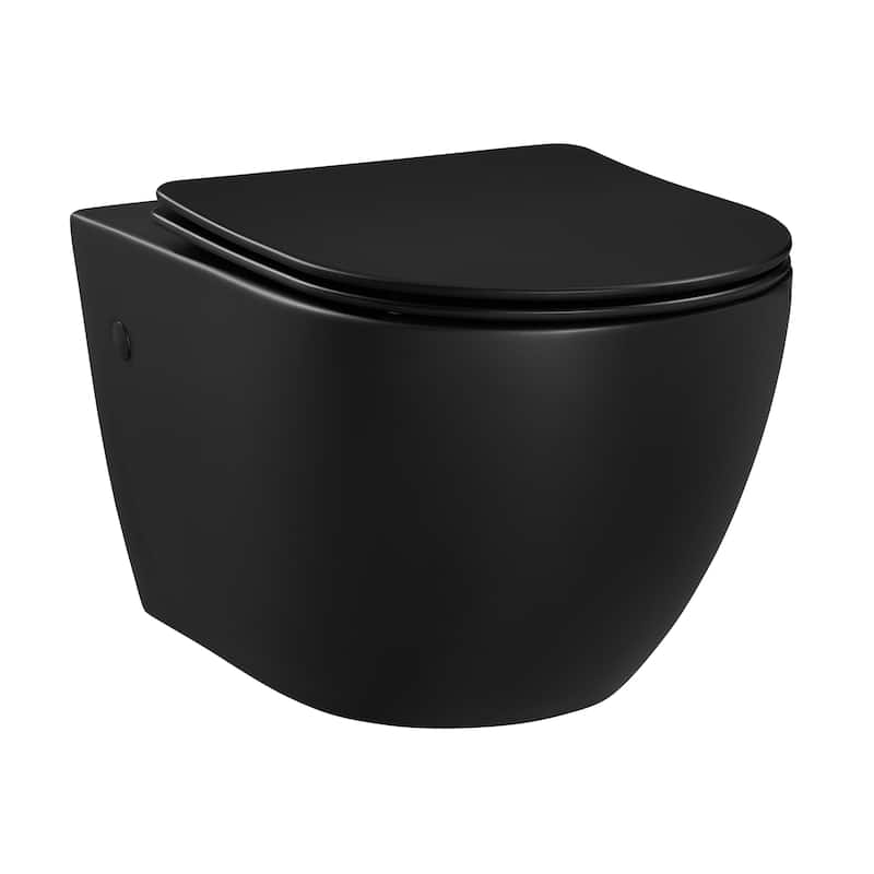 Angers Wall-Hung Elongated Toilet Bowl In Matte Black - 21.9" x 14.2" 14.4"