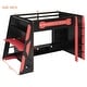 preview thumbnail 8 of 45, Full Size Gaming Loft Bed with Bulit-in Desk and RGB Light, Wooden Loft Bedframe with Multi-storage Shelves and Ladder for Kids