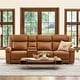 preview thumbnail 1 of 22, Hadlee Genuine leather Reclining Sofa with Multi-Function Console 3PC+Console - Saddle