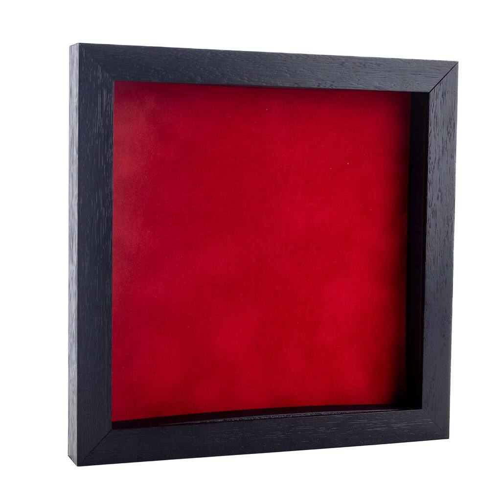 8x8 Shadow Box Frame Textured Black Wood Includes a Red Real Suede Texture Acid-Free Backing Board