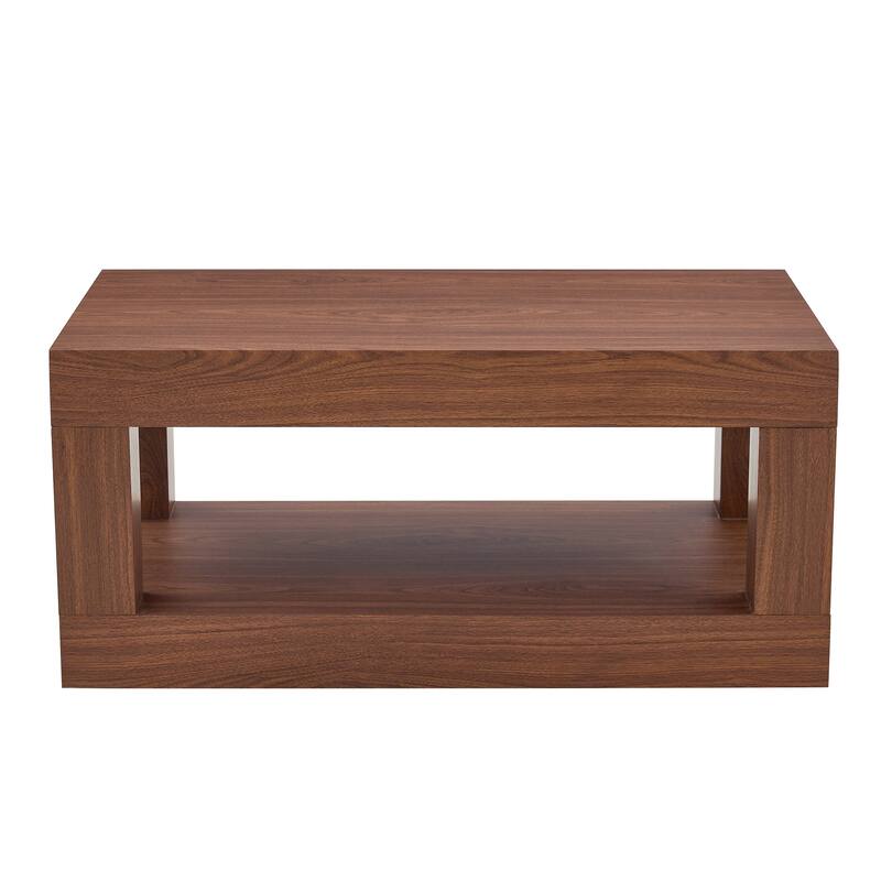 Modern 2-Tier Coffee Table, Rectangular Center Table with Open Storage Shelf, Stable and Durable, Easy Assembly