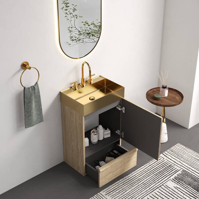 GDFStudio - Gada Stylish 20" Striped Bathroom Vanity with Integrated Stainless Steel Sink and Efficient Storage