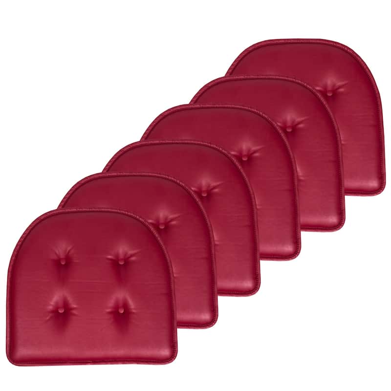 Sweet Home Collection U-Shape Faux Leather Non Slip Memory Foam Chair Cushions 17" x 16" - Set of 6 - Burgundy