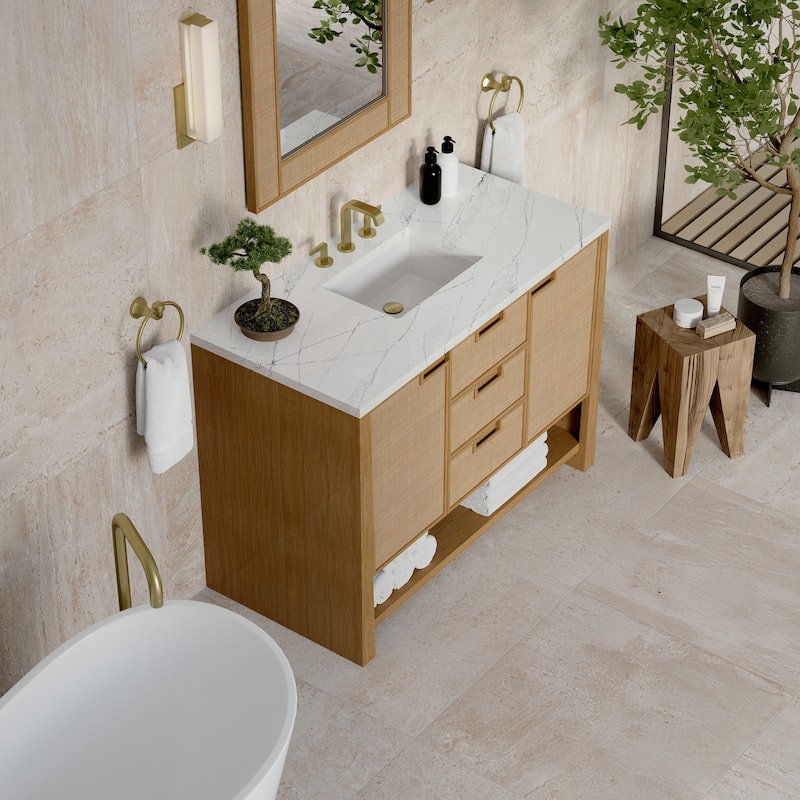 Solene 48" Single Vanity, Seaside Oak, w/FreePower Wireless Charger