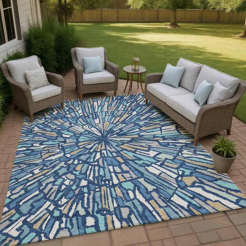 Machine Washable Indoor/ Outdoor Modern Zip Chantille Rug - Navy - 9' x 12'