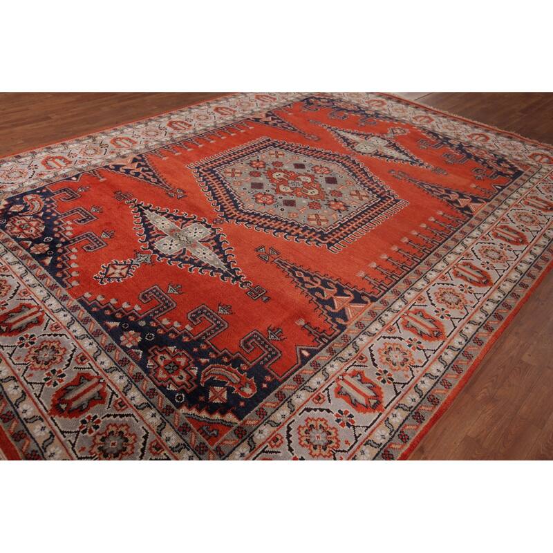Viss Oriental Area Rug Handmade Geoemtric Orange Wool Carpet - 8'11"x 11'10"