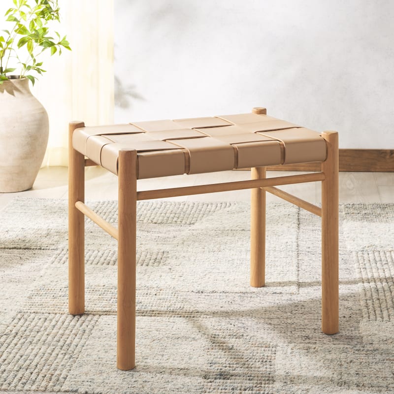 SAFAVIEH Couture Devnie Solid Woven Ottoman, Fully Assembled - Tan/Natural