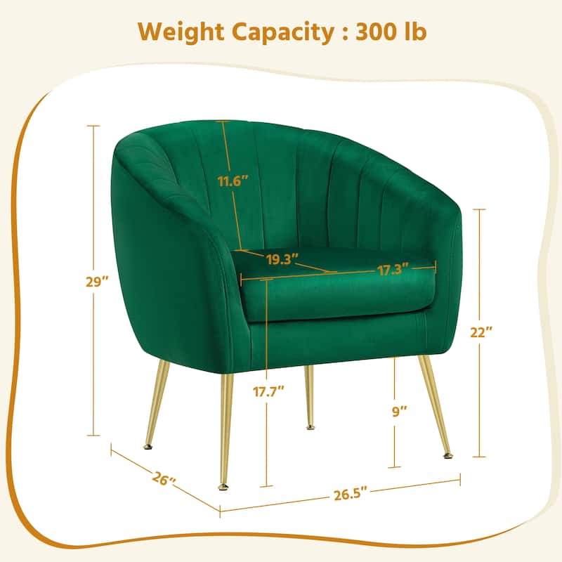 Yaheetech Velvet Accent Armchair Barrel Chair with Metal Legs for Living Room