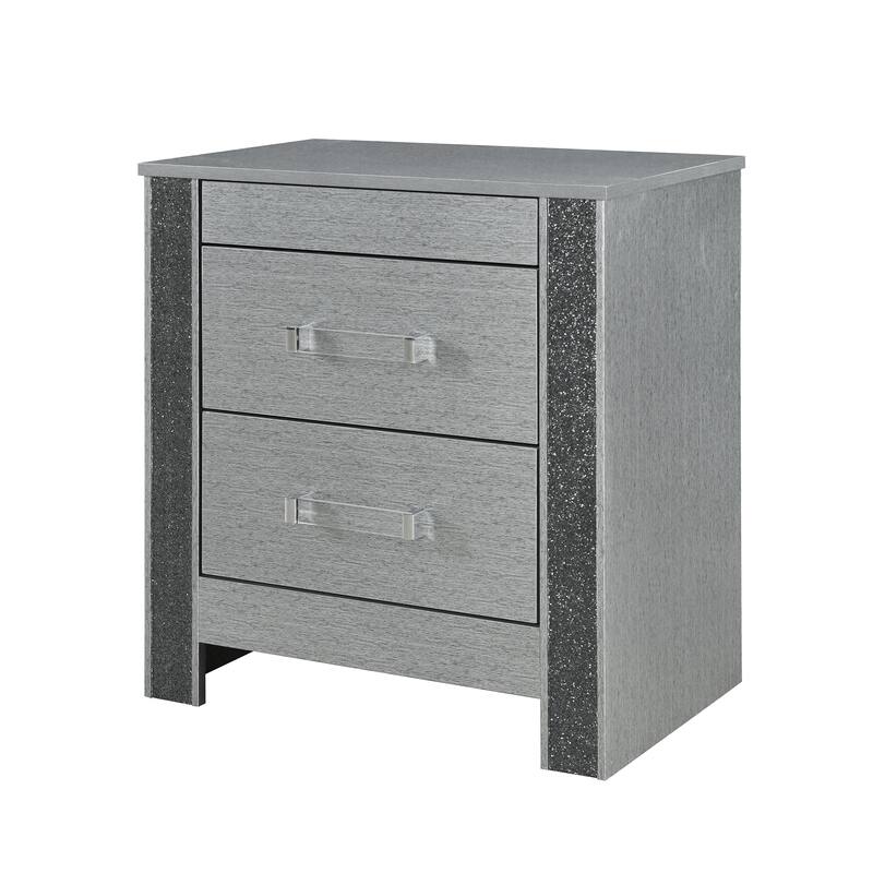 Silver Nightstand with Hidden Jewelry Compartment and Glittered Detailing