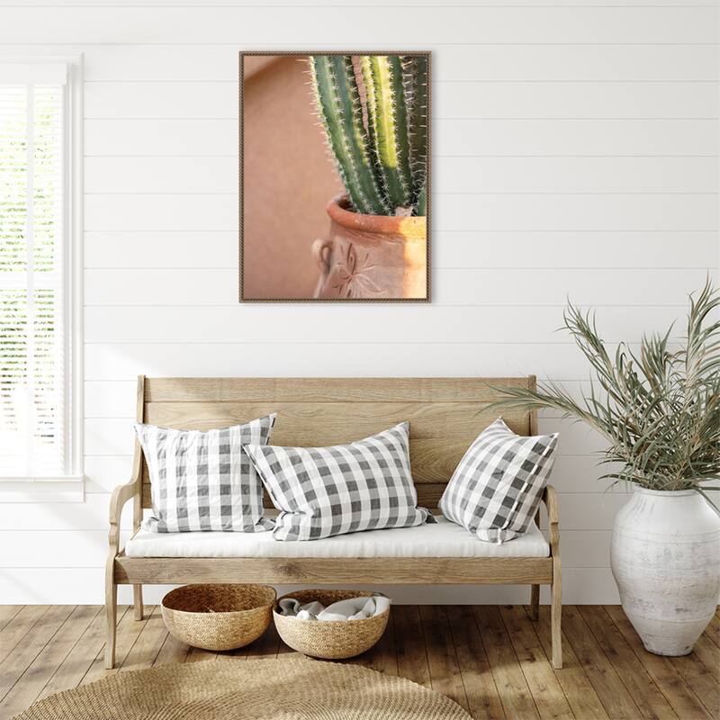Green On Orange by Raisa Zwart Framed Canvas Wall Art Print - Sylvie Beaded Gold