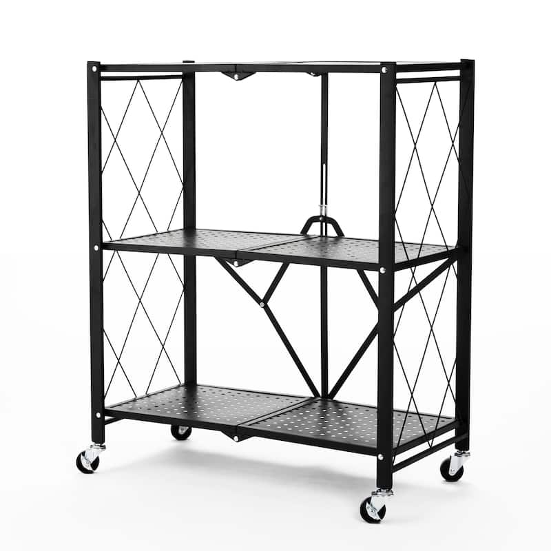 Urban Shop 3 Tier Foldable Rolling Metal Storage Shelf - 27" x 13.77" x 33.85"