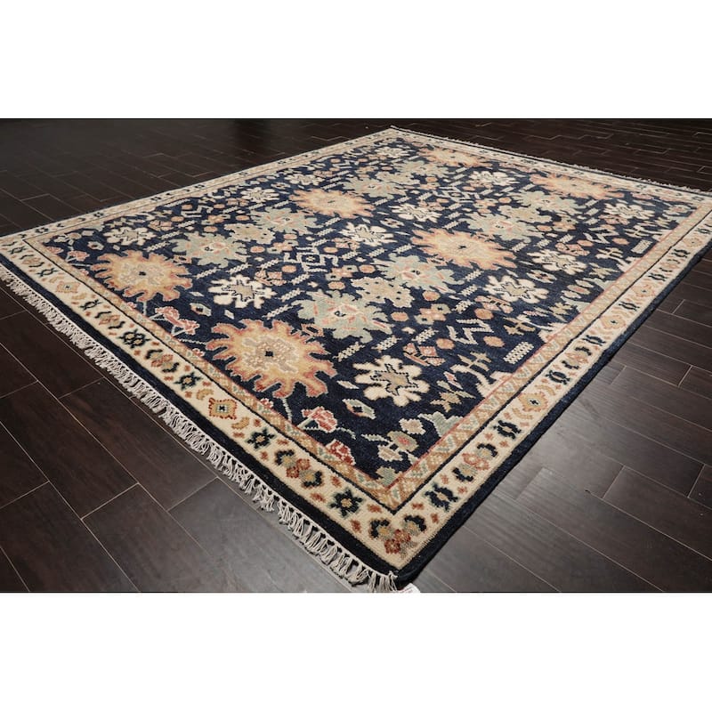 Hand Knotted Oushak Navy Oriental Wool Transitional Oriental Area Rug