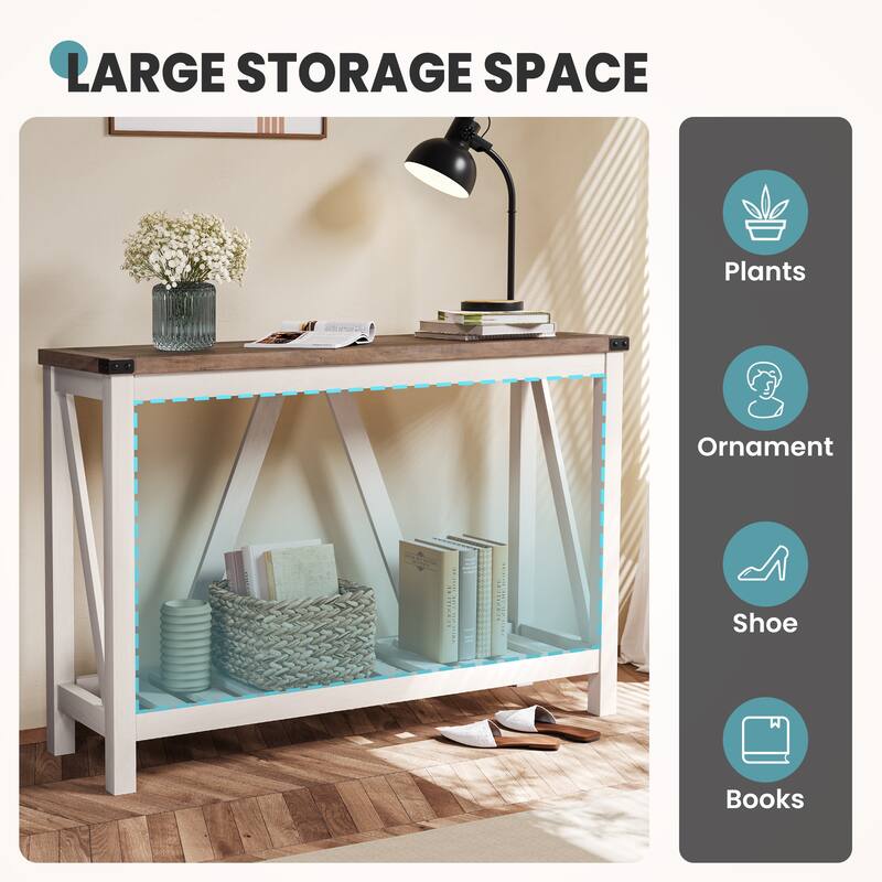 Crestlive Reclaimed Wood Sofa Console Table, Entryway Table with Storage Shelf