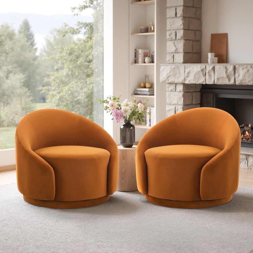 35" W Modern Upholstered Velvet/ Boucle Barrel Swivel Chair