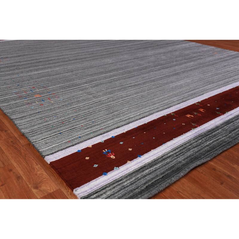 Hand Knotted Oriental 100% Wool Carpet Tribal Tribal Greys & Charcoal Gabbeh Area Rug - 10' 1'' X 8' 3''