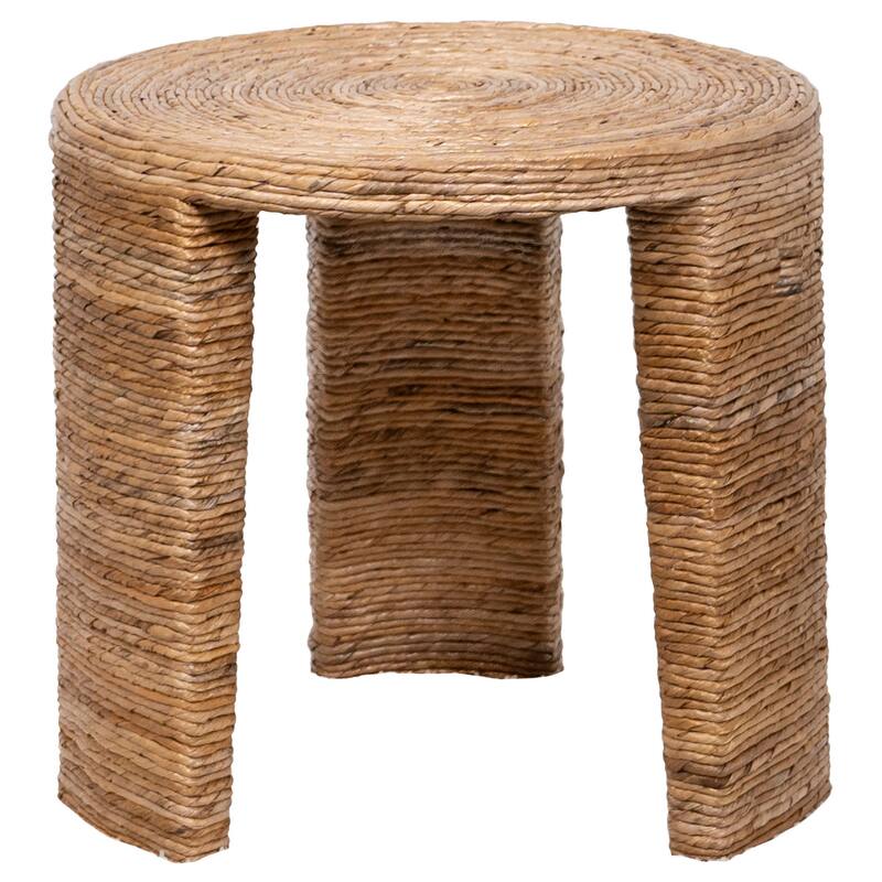 Asha 22 Inch Side End Table, Round Shaped Top with Natural Rattan Wrapping