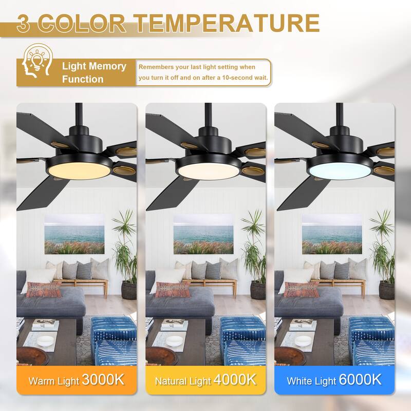 Cusp Barn 52" Black Modern Ceiling Fan with Lights and Remote, Farmhouse Indoor 5-Blade Quiet DC Motor Ceiling Fan for Bedroom