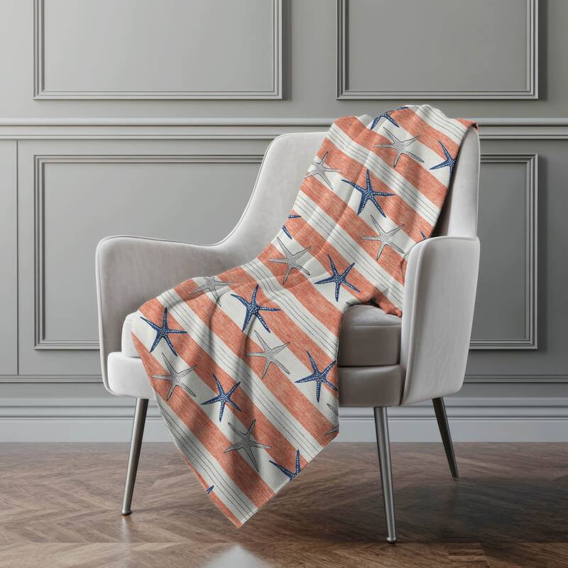 Premium Machine Washable ASB191 Starfish Stripe Sherpa Throw Blanket