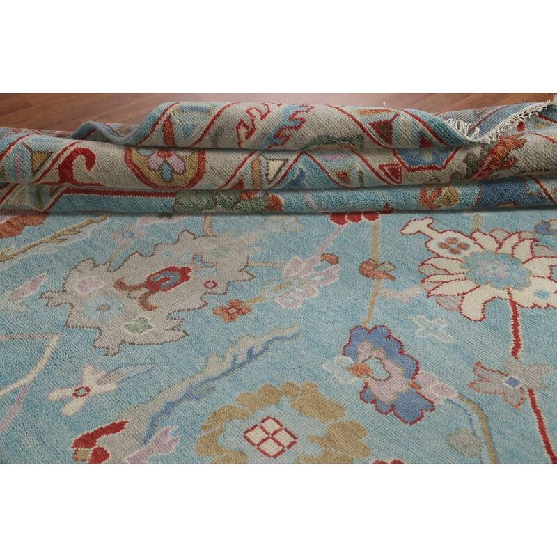 Light Blue Oushak Style Area Rug Handmade Wool Carpet - 9'0" x 11'9"