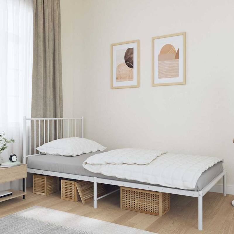 vidaXL Metal Bed Frame, No Mattress - White 77.2" x 41.1" x 35.6" - Twin