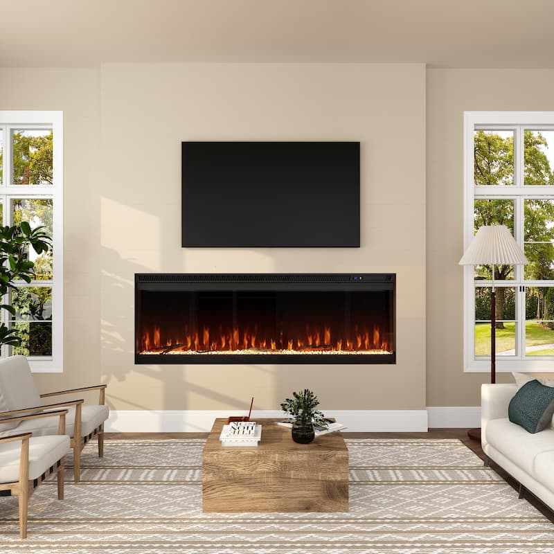 3-Sided Electric Fireplace with 12-Color Flame, Dual Heat Settings 750W/1500W, Smart App & Remote Control – 50/60/70 Inch
