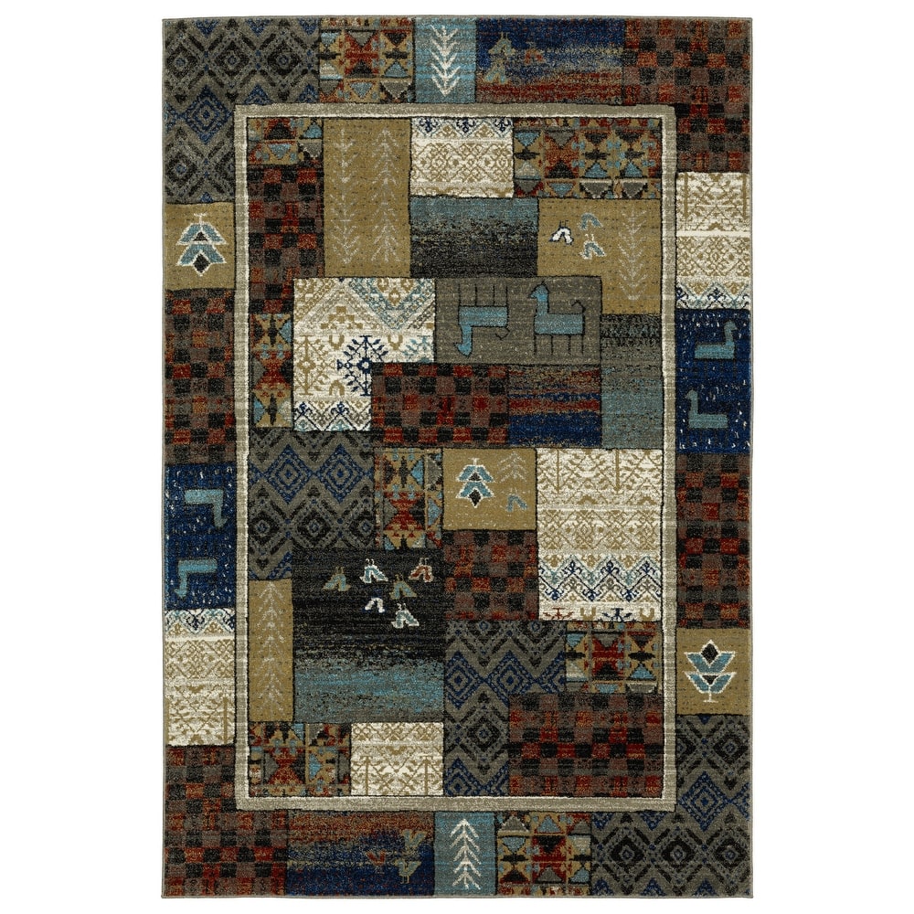Style Haven Vance Tribal Patchwork Blue/Multicolored Area Rug.