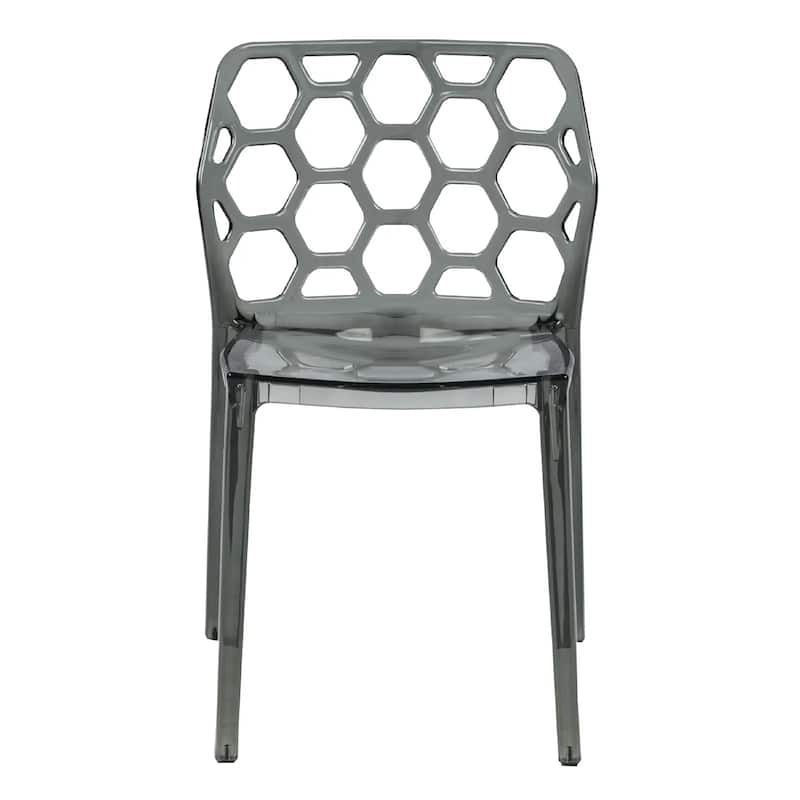 Dynamic Transparent Lucite Honeycomb Cut-Out Seamless Stackable Dining Accent Chair Set of 2