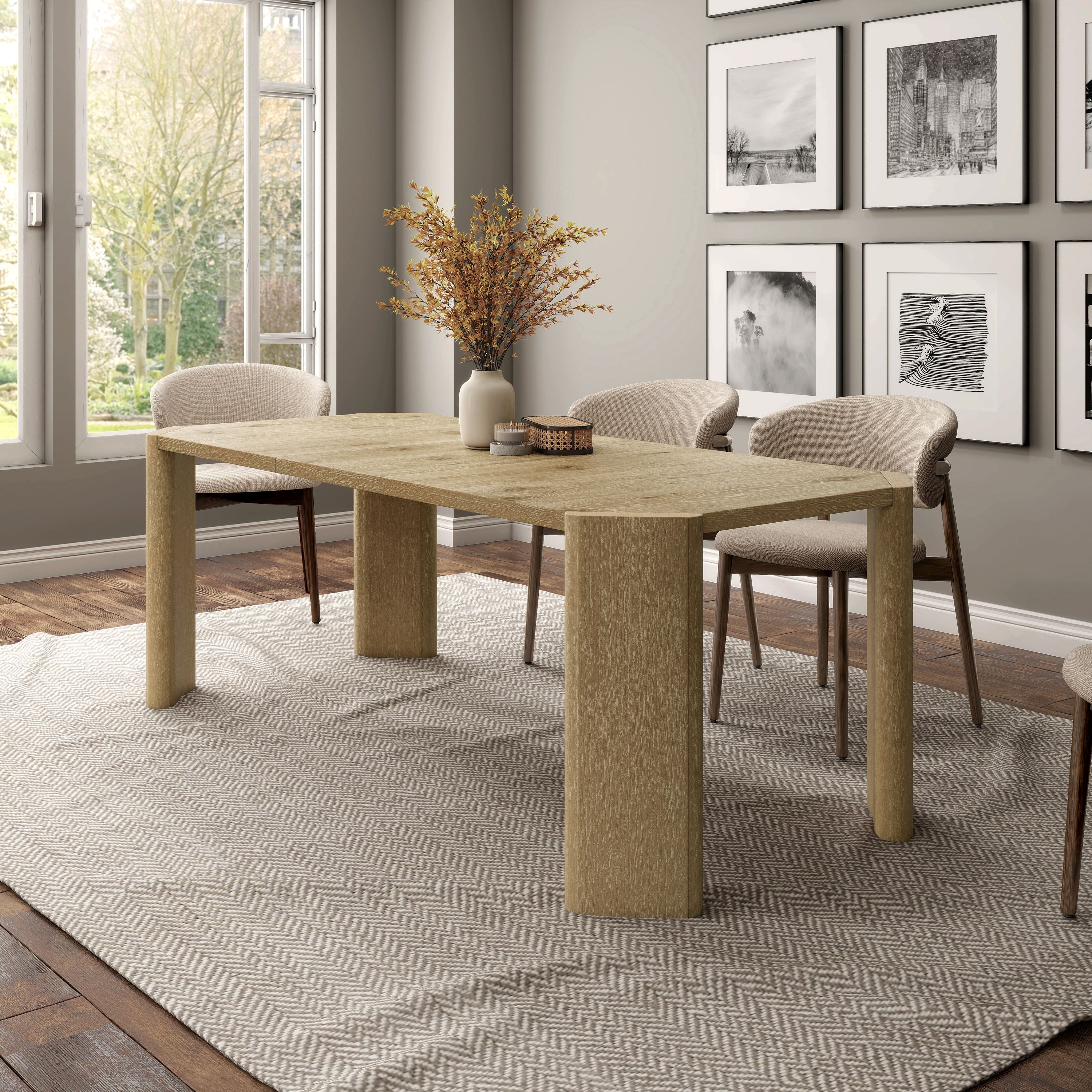 Furniture of America Norvi Modern Oak 84-inch Solid Wood Expandable Dining Table