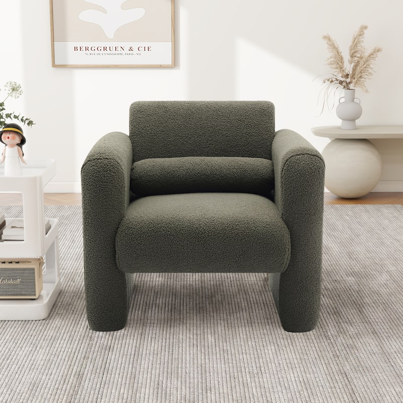 Modern ArmChair Sherpa Fabric Upholstered Accent Chair - Green