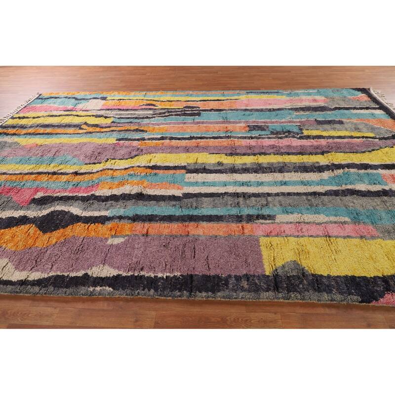 Multicolor Moroccan Oriental Area Rug Handmade Wool Carpet - 8'10" x 13'0"