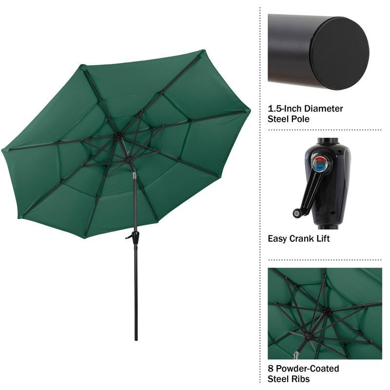 10 ft Patio Umbrella, 3-Tiered Sunshade with Push Button Tilt and Easy-Open Crank, Outdoor Umbrella for Deck, Yard