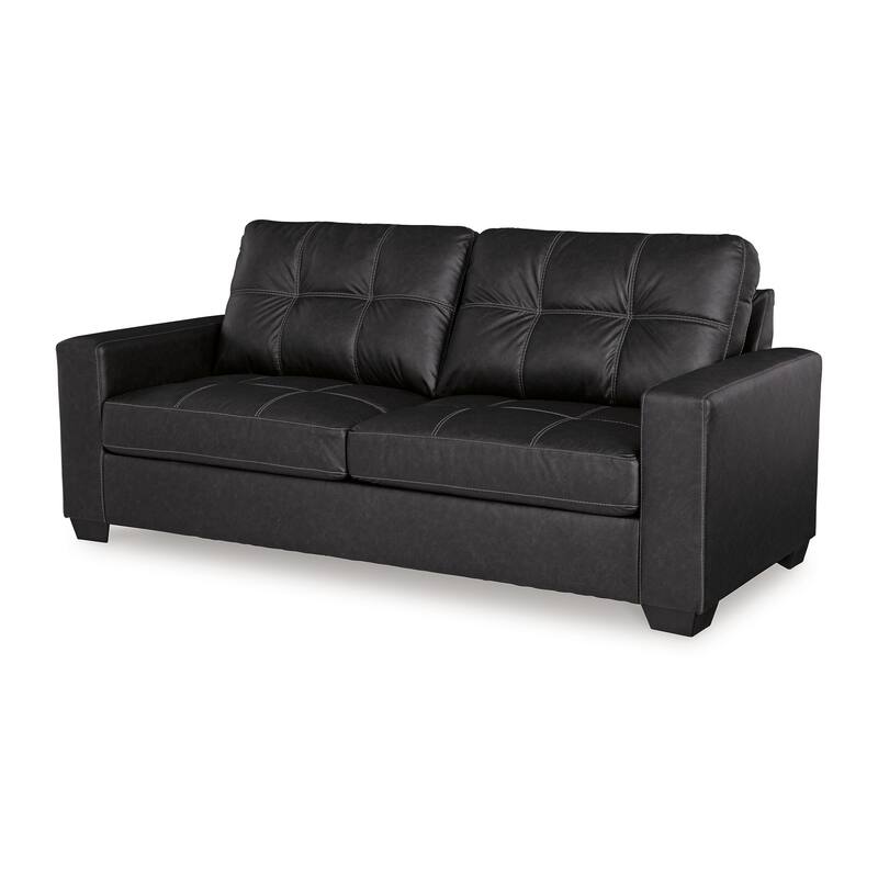 Barl Sofa, Modern Style 85 Inch Soft Tufted Rich Black Faux Leather