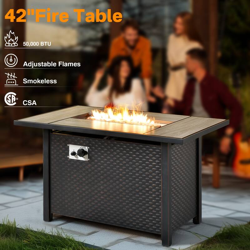OVIOS 7-piece Patio Wicker Swivel Rocking Chair Set With Fire Pit