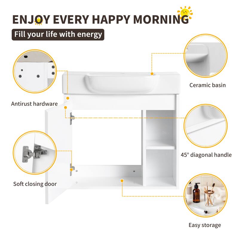 Beingnext 24"/28" Bathroom Vanity with Sink, Floating Bathroom Vanity with Soft Close Door and Shelf