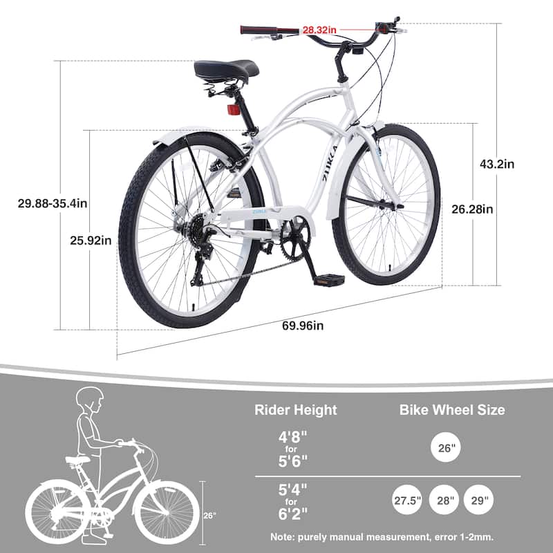 Men'S Beach Cruiser Bike,7 Speed Bicycles,26"Inch Multiple Colors