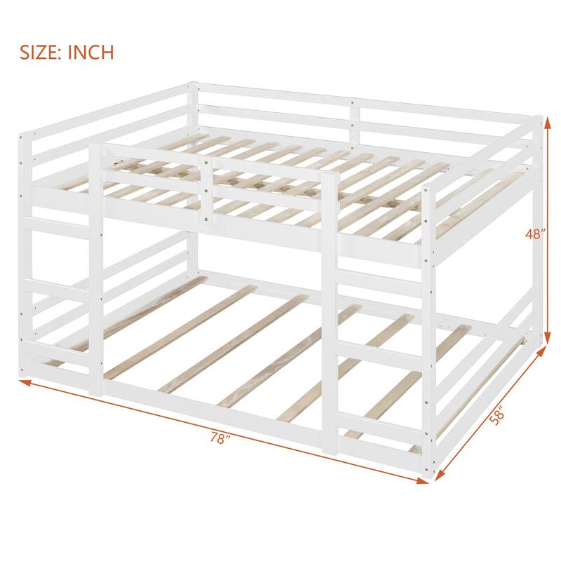 Full Over Full Bunk Bed with Ladder Solid Pine Wood Frame