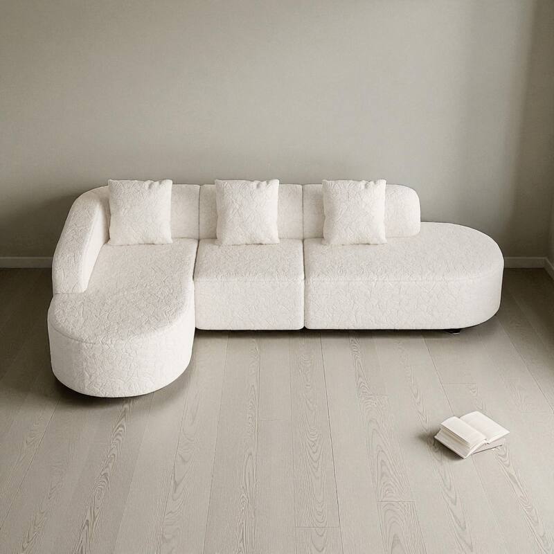 111.8" Modern Curved Modular Sectional Sofa Upholstered in Lychee-Textured Long-Pile Polyester with 3 Pillows for Living Room