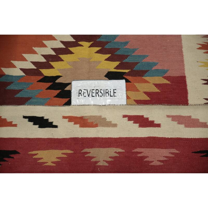 Hand Woven Oriental 100% Wool Carpet Southwestern Tribal Multi-Colored Kilim Area Rug - 11' 8'' X 5' 0''