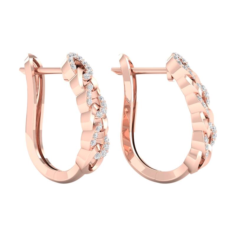 1/5ct TDW Diamond Cuban Link Hoop Earrings in 10k Gold for Women