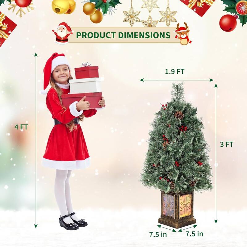 3ft Tabletop Pre-Lit Artificial Small Christmas Tree with Lights