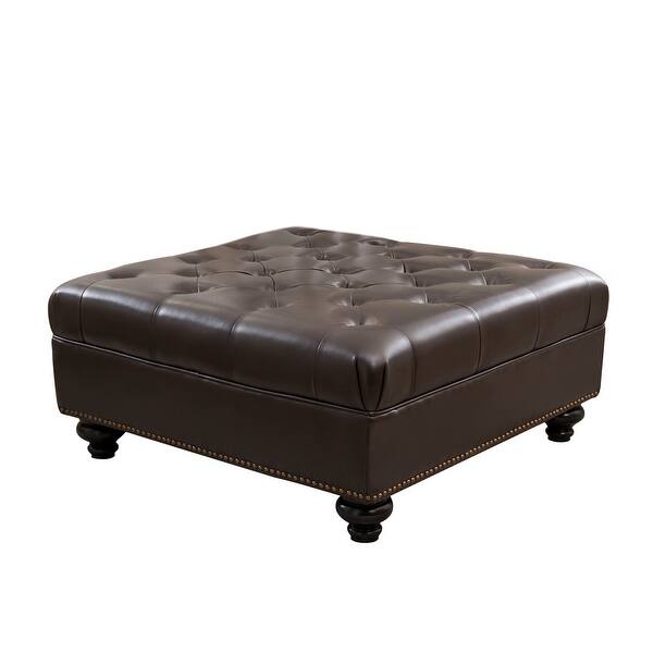 Shop Abbyson Frankfurt Tufted Brown Leather Ottoman Overstock 6772235