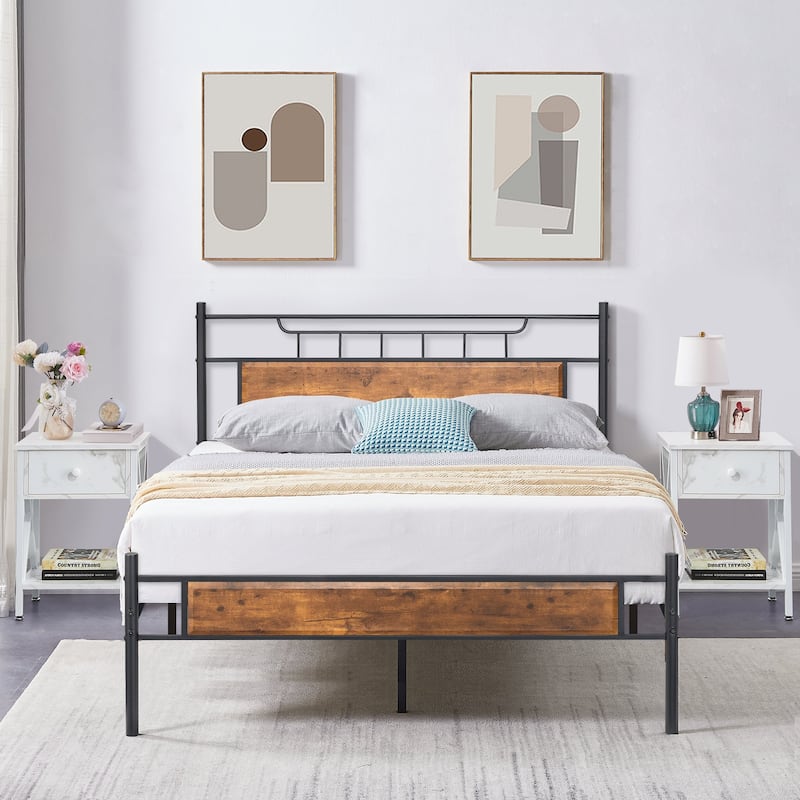 Taomika Mid Century 3-Pieces Bed and Nightstands Sets - White - Queen