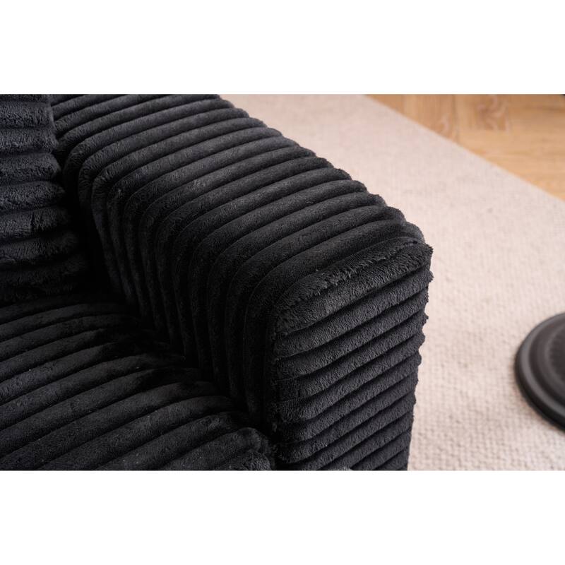 Single Sofa Chair with Removable Ottoman, Comfy Sleeper Chair in Black Corduroy