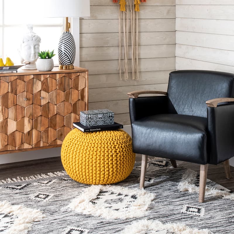 Nuloom Ling Round Knit Filled Ottoman Pouf