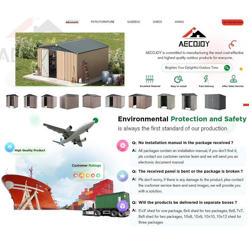AECOJOY Outdoor Extra Large Storage Metal Shed with Lockable Doors