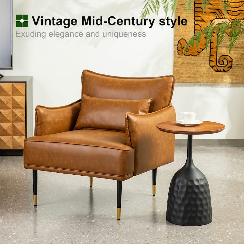 Glitzhome 29.5"W Mid-Century Modern Leatherette Armchair With Side Pocket - 29.5" W x 32" H x 28.75" D
