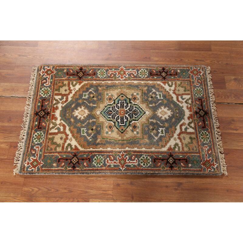 Grey Heriz-Serapi Indian Accent Rug Hand-Knotted Wool Carpet - 2'0"x 3'0"