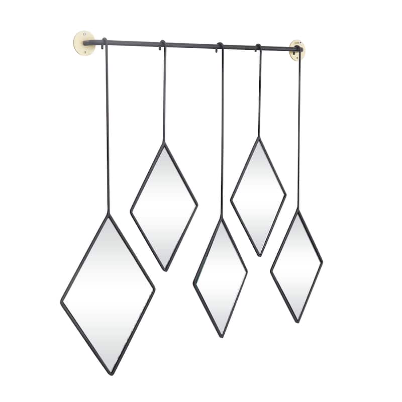 Black Metal Diamond Shapes Wall Mirror with Hanging Bar - 27"W, 27"H