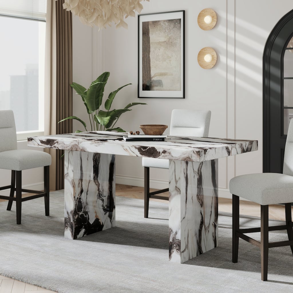 Roundhill Furniture Cavira Modern Faux Marble Counter Height Dining Table